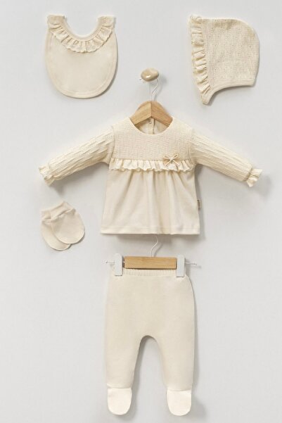 Cherub Baby Knitwear Ruffled 5-Piece Set Baby Girl Newborn 5-Piece Hospital Release Bodysuit Set