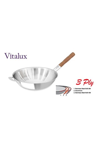 ZEBRA THAILAND ZEBRA Chinese Wok with Teak Handle Vitalux 176390 34Cm 3Layers