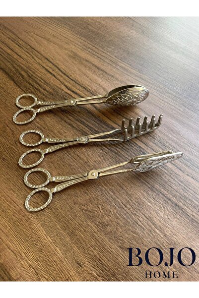 Bojo Home 3’LÜ Gümüş Metal Servis Sunum Seti, Kek Maşası, Salata Kaşığı, Serv...