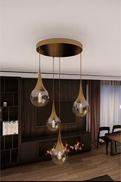 Home Liora ModernEskitme Metal Avize Bal Cam 4"lü Sarkıt E27 Duy Dekoratif Aydınlatma