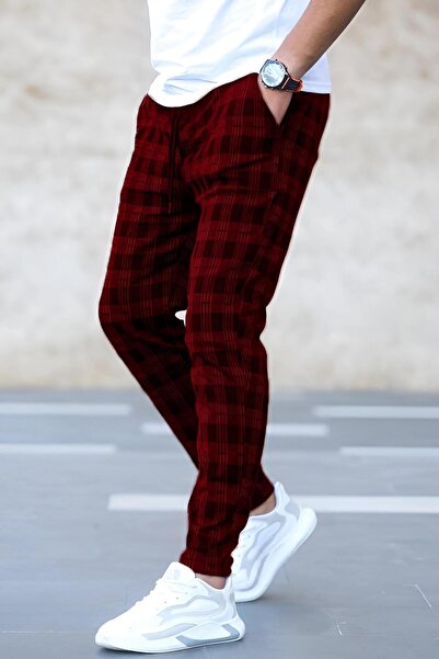 Madmext Burgundy Patterned Tracksuit 5435