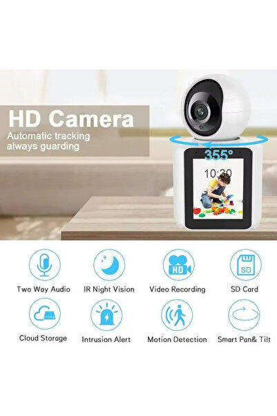 Trendoro Smart Wi-Fi Surveillance Camera with Video Call, 2.8" Screen, Two-Way Audio, Motion Detection