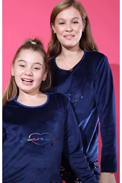 asiltr Mother and Daughter Pajama Set in Dark Navy Blue French Velvet