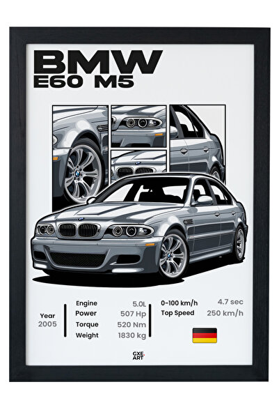 gxe.art Pictură cu poster cu cadru din lemn BMW E60 M5 – V10 Motorsport Power