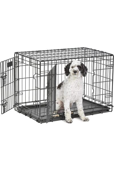 MidWest Homes for Pets قفص كلاب متوسط الحجم من MidWest Life Stages، 30 بوصة، باب مزدوج، قابل للطي، معدني