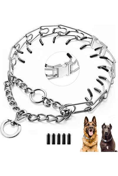 Monlida Dog Prong Collar, Pinch Collar with Quick Release Buckle, Adjustable Metal Choke Collar (M,