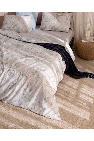 Madame Coco Perline Double 100% Cotton Ranforce Printed Duvet Cover Set - Gray