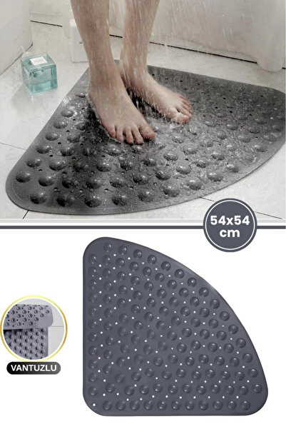 ZUZU MADE Vantuzlu Köşe Banyo Duş Kaydırmazı ve Banyo Duş Paspası 54x54 cm An...