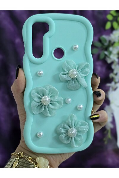 Magic Ring Xiaomi Redmi Note 8 Uyumlu Su Yeşili İnci & Tül Çiçekli Şık Telefon Kılıfı