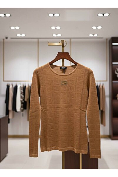 YusGos Women's Crew Neck Lace-Like Knit Metal Buckle High Quality Knitwear Sweater