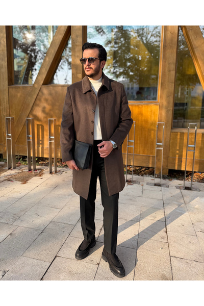 Avni Ceylan Men's Prestige Collection Wool Cashmere Coat Hidden Button