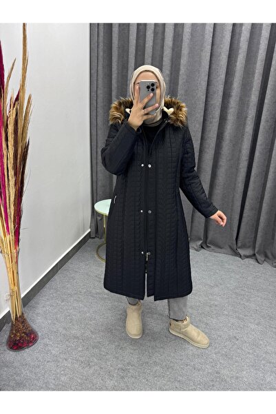 TUTveAL Collection Γυναικείο παλτό με επένδυση από γούνα Μακρύ καπιτονέ παλτό με κουκούλα Παλτό μεγάλου μεγέθους