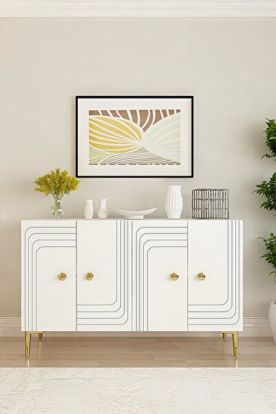 CENEYRA KA1209BG LESSİ120 KONSOL, KAHVE KÖŞESİ ve TV SEHPASI BEYAZ-GOLD 120cm