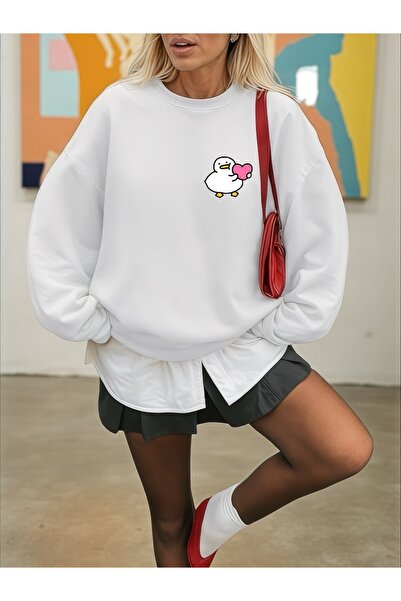 ArtYus Unisex Long Sleeve Cute Duck Transfer Ba Printed Plus Size Crew Neck Sweatshirt