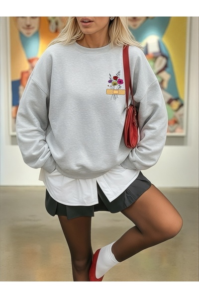 ArtYus Unisex Long Sleeve Yarabandi Flower Transfer B Printed Plus Size Crew Neck Sweatshirt