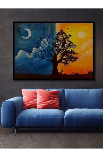 Caddemia Tablou decorativ din lemn, cu aspect de ramă, cu arborele zilei și n...