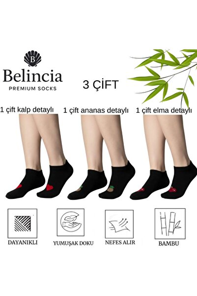 belincia Bamboo Black Women's Booties Socks Apple Heart Pineapple Patterned
