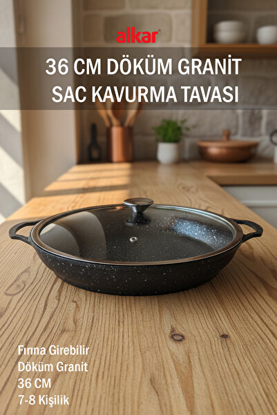 FİTHOME 36 cm Large Size Cast Granite Oven-Safe Sheet Roasting Pan with Lid