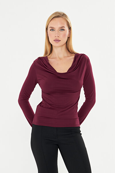 let s shine Drape Collar Sandy Long Sleeve Blouse - 738