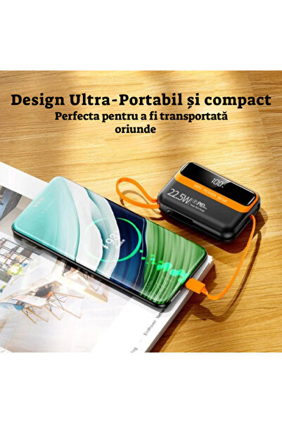 Trendoro External Battery Power Bank 10000mAh with 22.5W Fast Charging, Built-in iOS & Type-C Cables