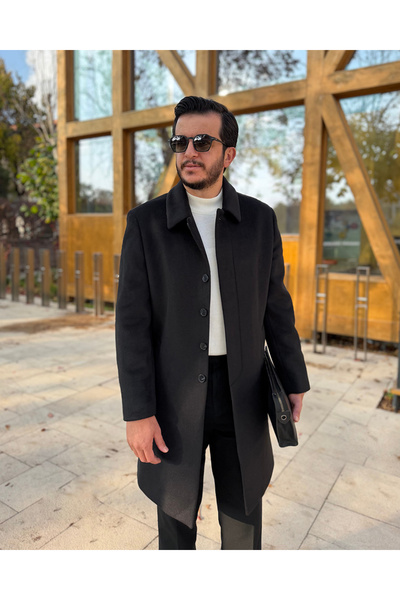 Avni Ceylan Men's Prestige Collection Wool Cashmere Coat Hidden Button