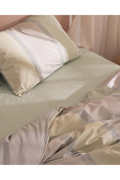 Madame Coco Cannes Single Size 100% Cotton Elastic Ranforce Printed Duvet Cover Set - Khaki