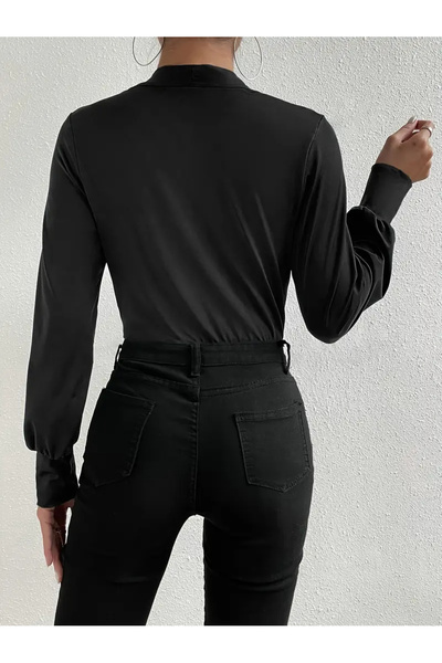 KİM Kİ O γυναικεία μπλούζα με μακρύ μανίκι με διπλό πέτο γιακά