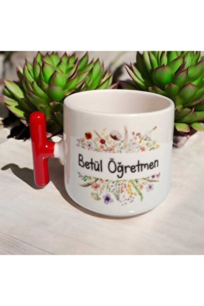 İSİMLİ SERAMİK KIRMIZI KULPLU LATTE KUPA BARDAK HEDİYELİK