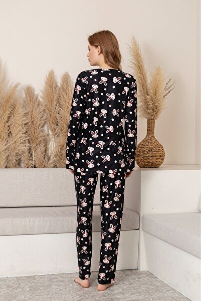 Serena Women's Black Bunny Printed Pajamas – Long Sleeves and Pants