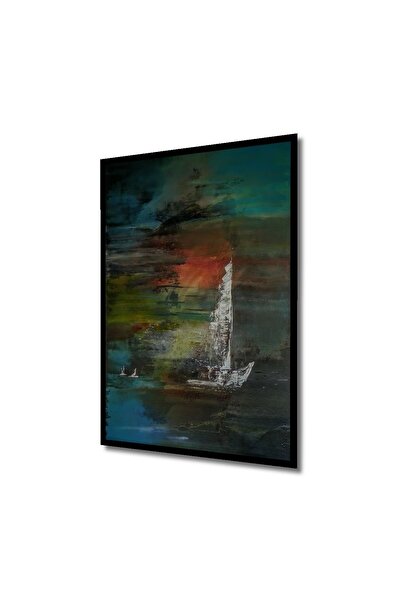 Caddemia Διακοσμητικό Ξύλινο Τετράγωνο Πίνακας Τοπίου με ιστιοπλοϊκό πλοίο με...