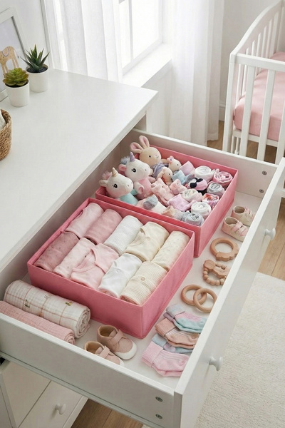 REKHOME Pink Drawer Cabinet Organizer Storage Box Children's and Baby's Room Organizer Set