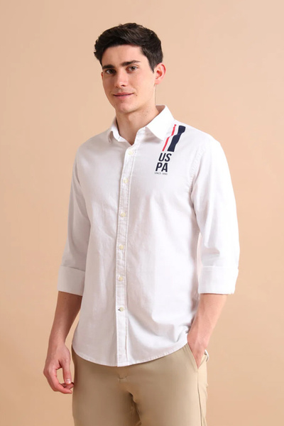 U.S. Polo Assn. Mens White Oxford Logo Tailored Fit Shirt
