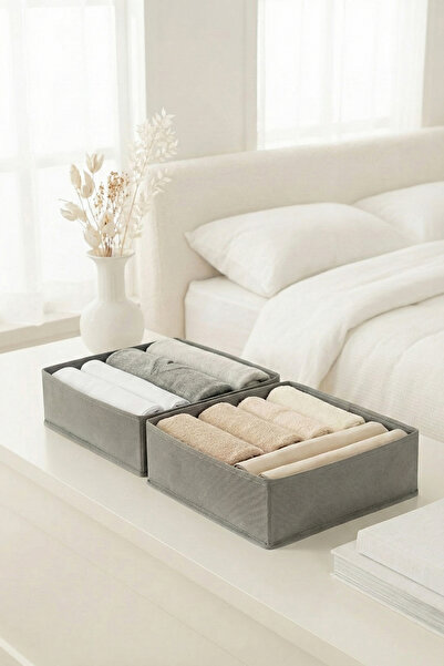 REKHOME 2-Piece Gray Drawer Cabinet Organizer Storage Box Children's and Baby's Room Organizer Set