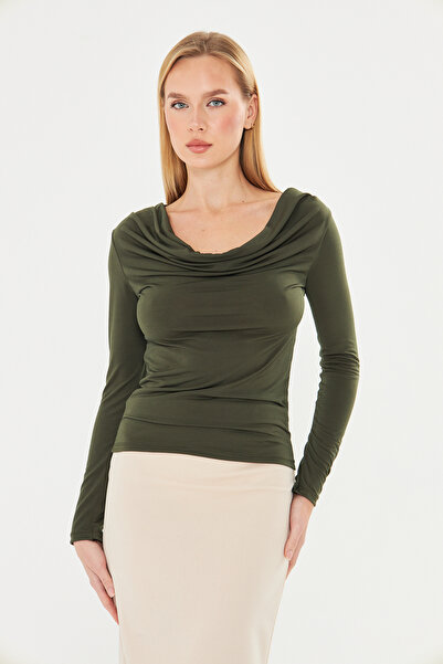 let s shine Drape Collar Sandy Long Sleeve Blouse - 738