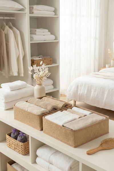 REKHOME 2-Piece Jute Drawer Cabinet Organizer Storage Box Children's and Baby's Room Organizer Set