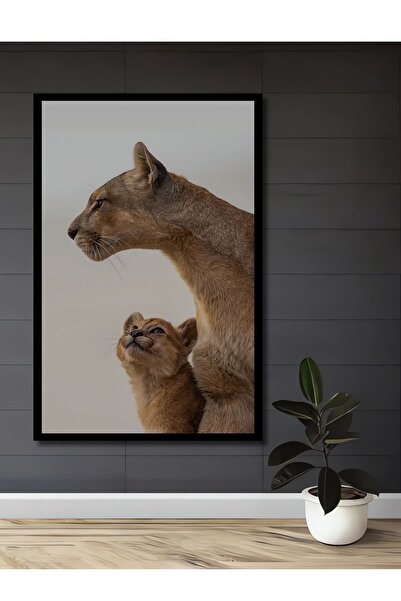 Genel Markalar Çerçeve Görünümlü Dekoratif Ahşap Kare Asil Kaplan ve Yavrusu ...