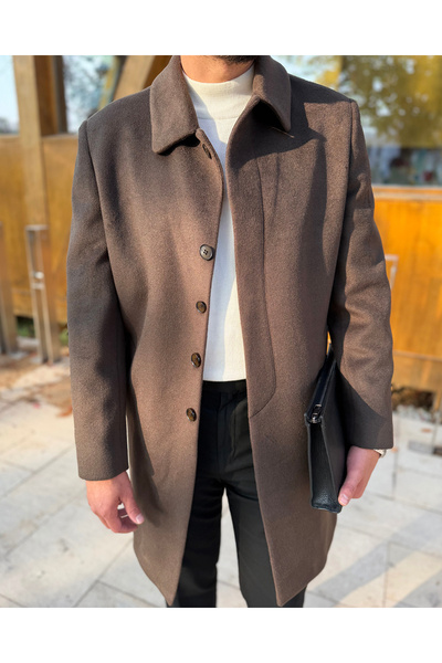 Avni Ceylan Men's Prestige Collection Wool Cashmere Coat Hidden Button