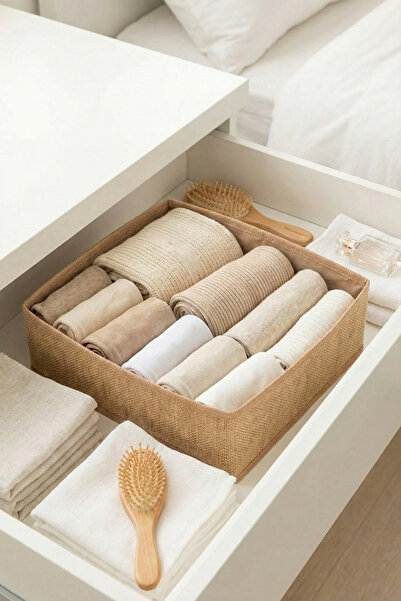 REKHOME Jute Drawer Cabinet Organizer Storage Box Children's and Baby's Room Organizer Set