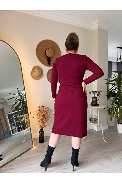 MJORA Square Neck Midi Length Crepe Fabric Pencil Dress