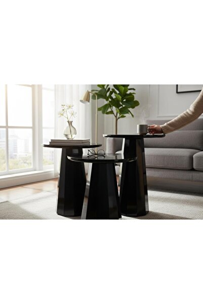 Nova Dizayn 3 lü siyah mantar sehpa