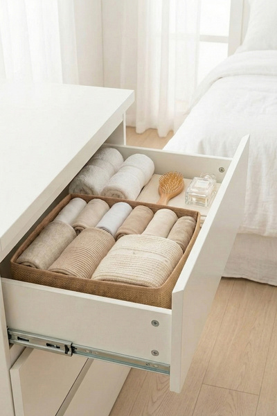 REKHOME 2-Piece Jute Drawer Cabinet Organizer Storage Box Children's and Baby's Room Organizer Set