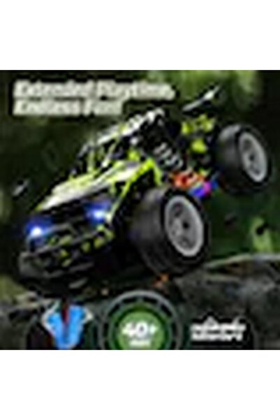 DEERC RC remote control car, 2.4GHz, 2 batteries, 1:18 scale, colorful LED lights, Green