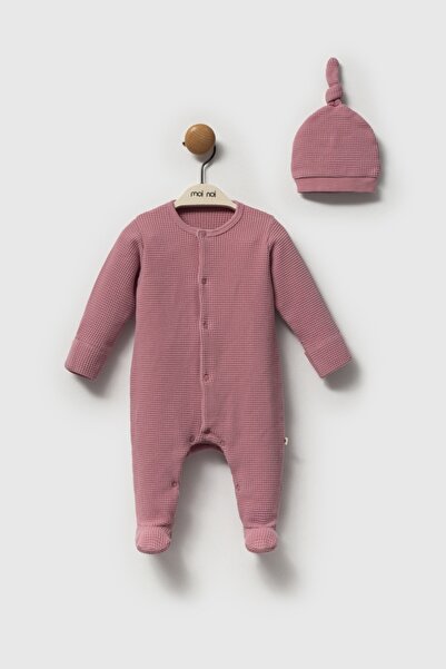 Moi Noi 100% Cotton Waffle Textured Hat Romper – Oeko-Tex Certified (Plum / Mint / Petrol)