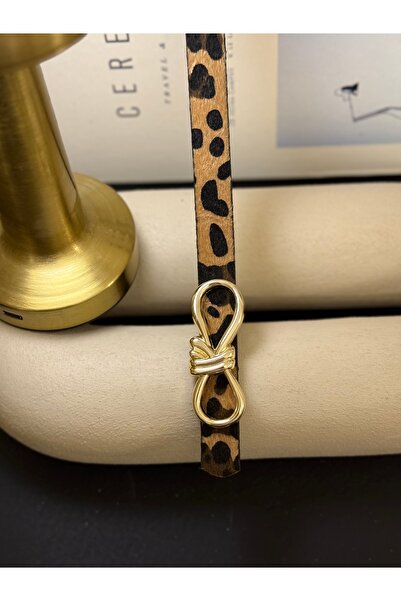TABA BUTİK Gold Buckle Detailed Leopard Women's Belt 105 cm