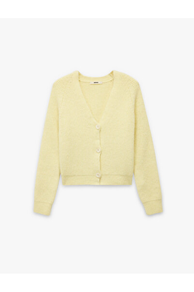 Koton Long Sleeve Buttoned V-Neck Plush Knitwear Cardigan