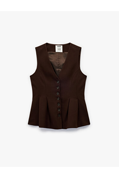 Koton Buttoned V-Neck Peplum Blazer Vest