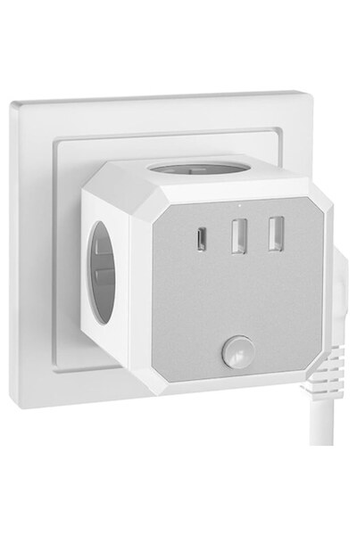 OEM Power strip with multiple socket, 2x USB, 1x Type-C, max. 250 V/16 A, On/Off button, White/Grey