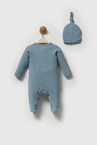 HENGAME Moi Noi 100% Cotton Waffle Textured Hat Romper – Oeko-Tex Certified (Plum / Mint / Petrol)