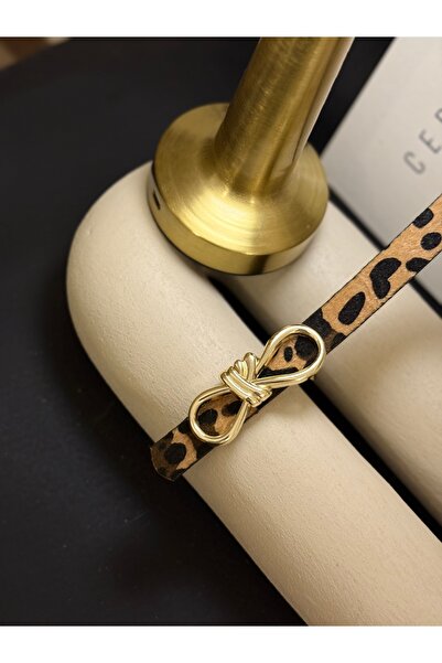 TABA BUTİK Gold Buckle Detailed Leopard Women's Belt 105 cm