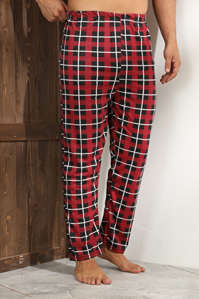 Serena Men's red pajama pants with black and white checks, loose fit - big size